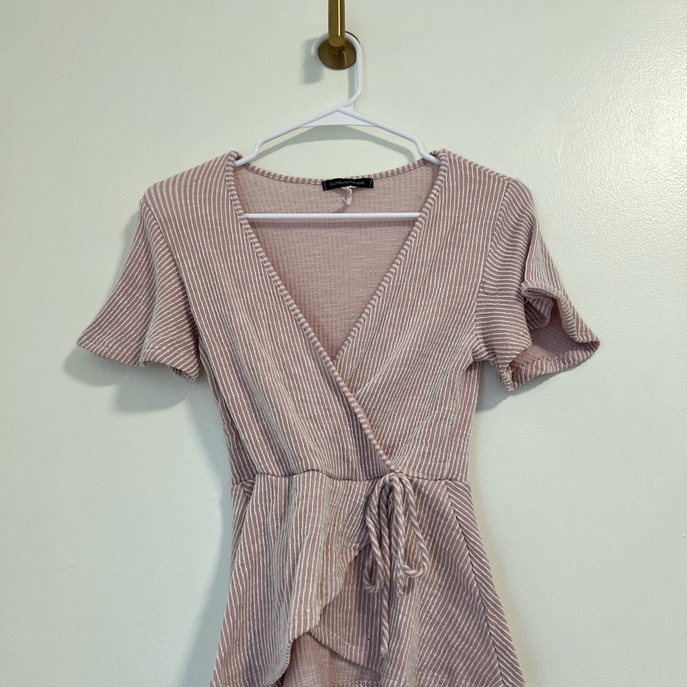 Pink Striped Wrap Top
